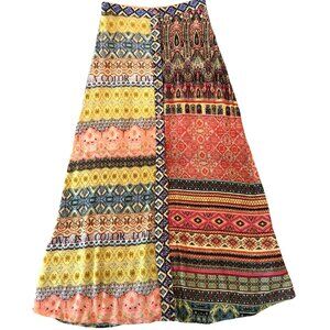 DESIGUAL Women Patchwork Maxi Skirt Love Text Print Boho Metallic Festival EU 36